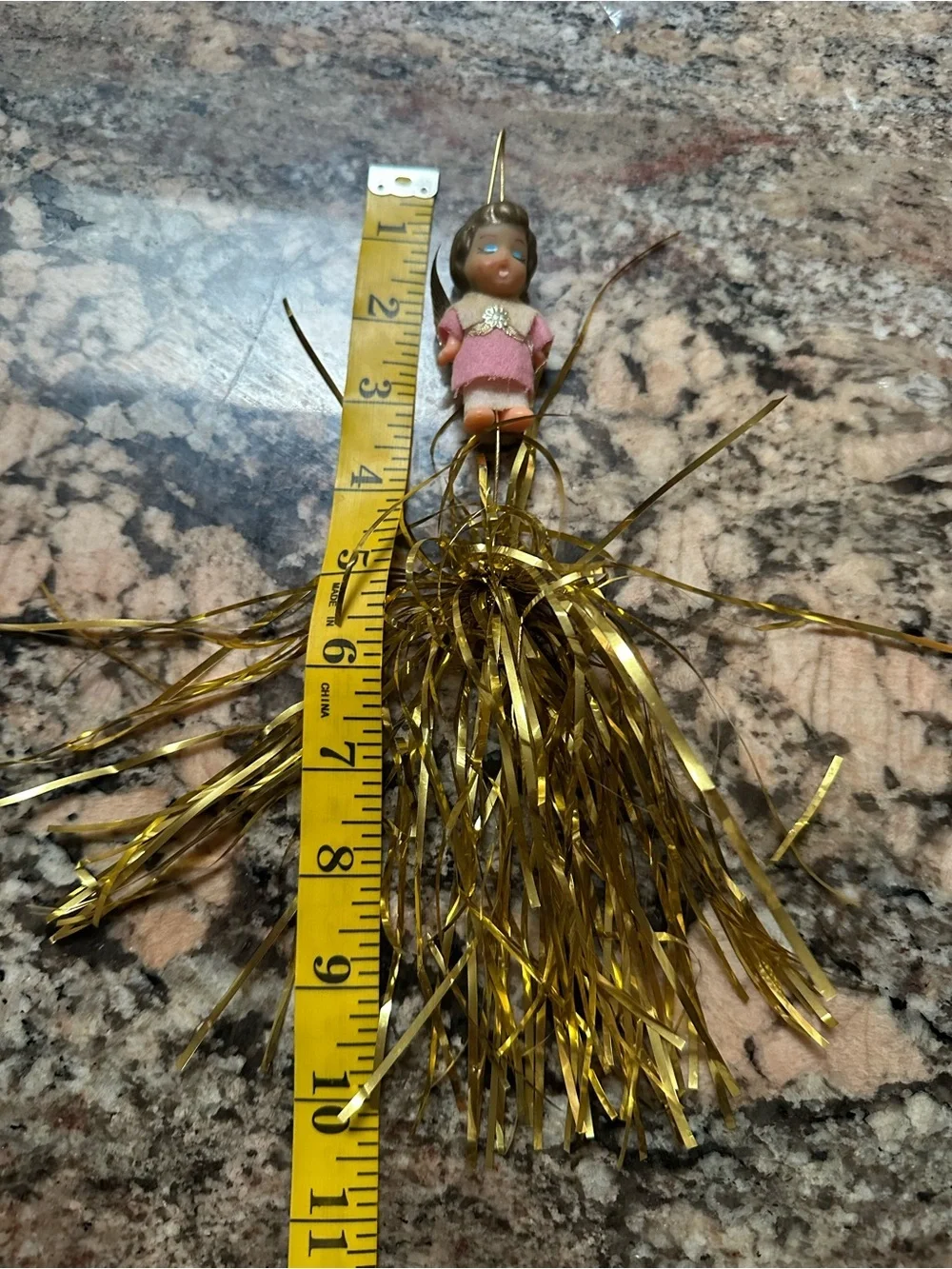 Vintage MCM Atomic Fountain Pink Angel Ornament with Gold Tinsel *READ*